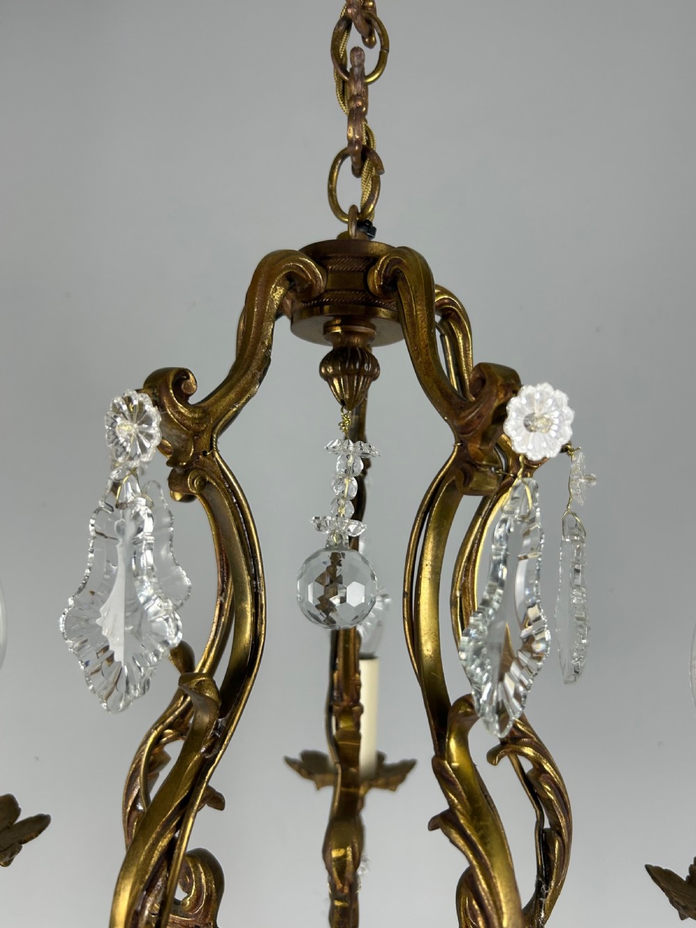 French Gilded & Crystal 5 Light Chandelier View XII