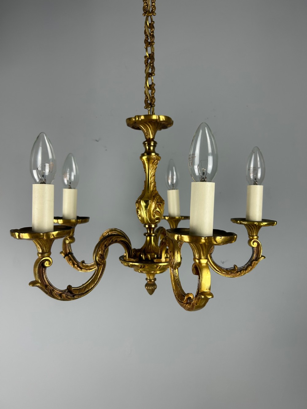French Gilded Bronze 5 Light Antique Chandelier