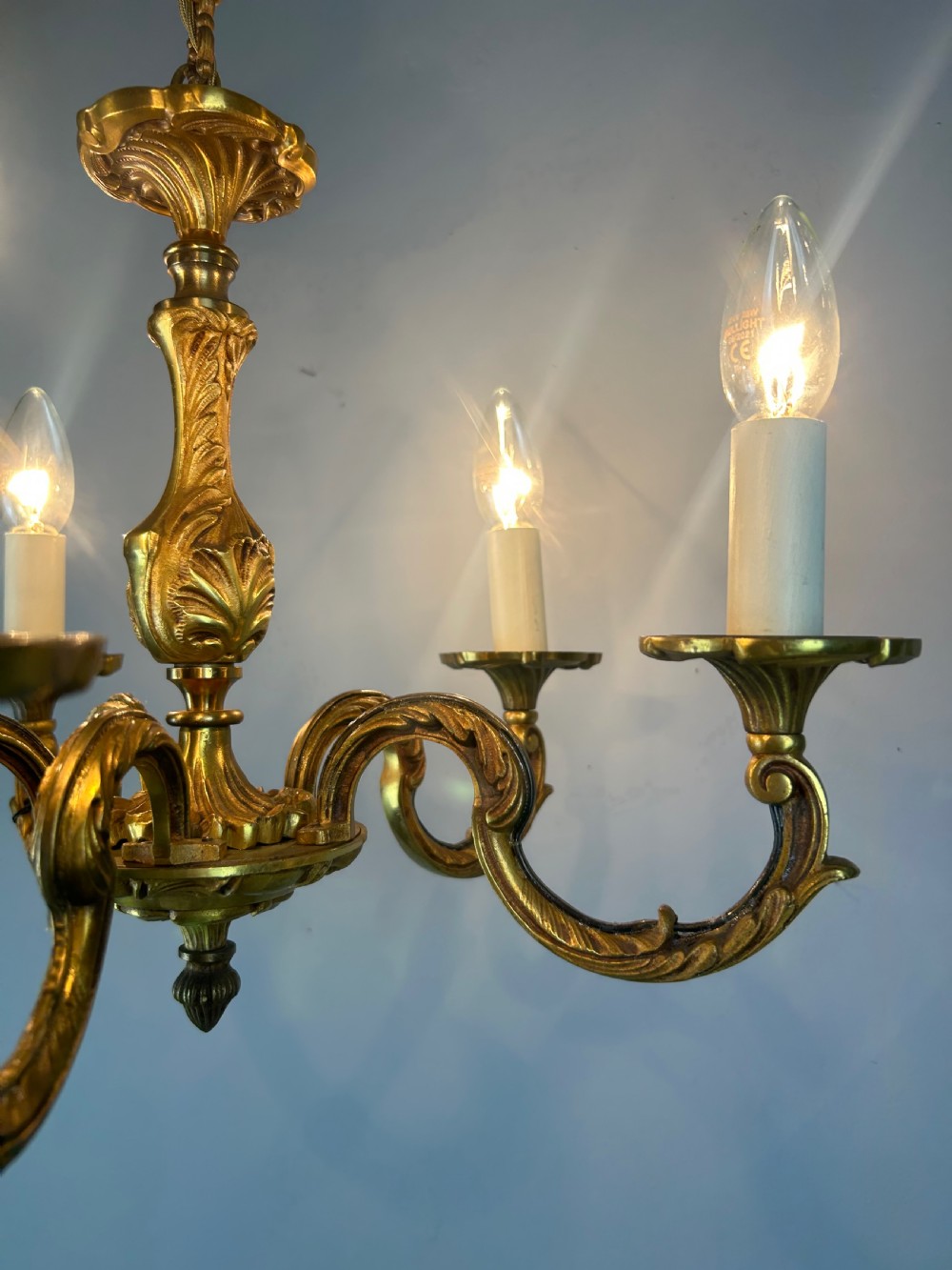 French Gilded Bronze 5 Light Antique Chandelier View II