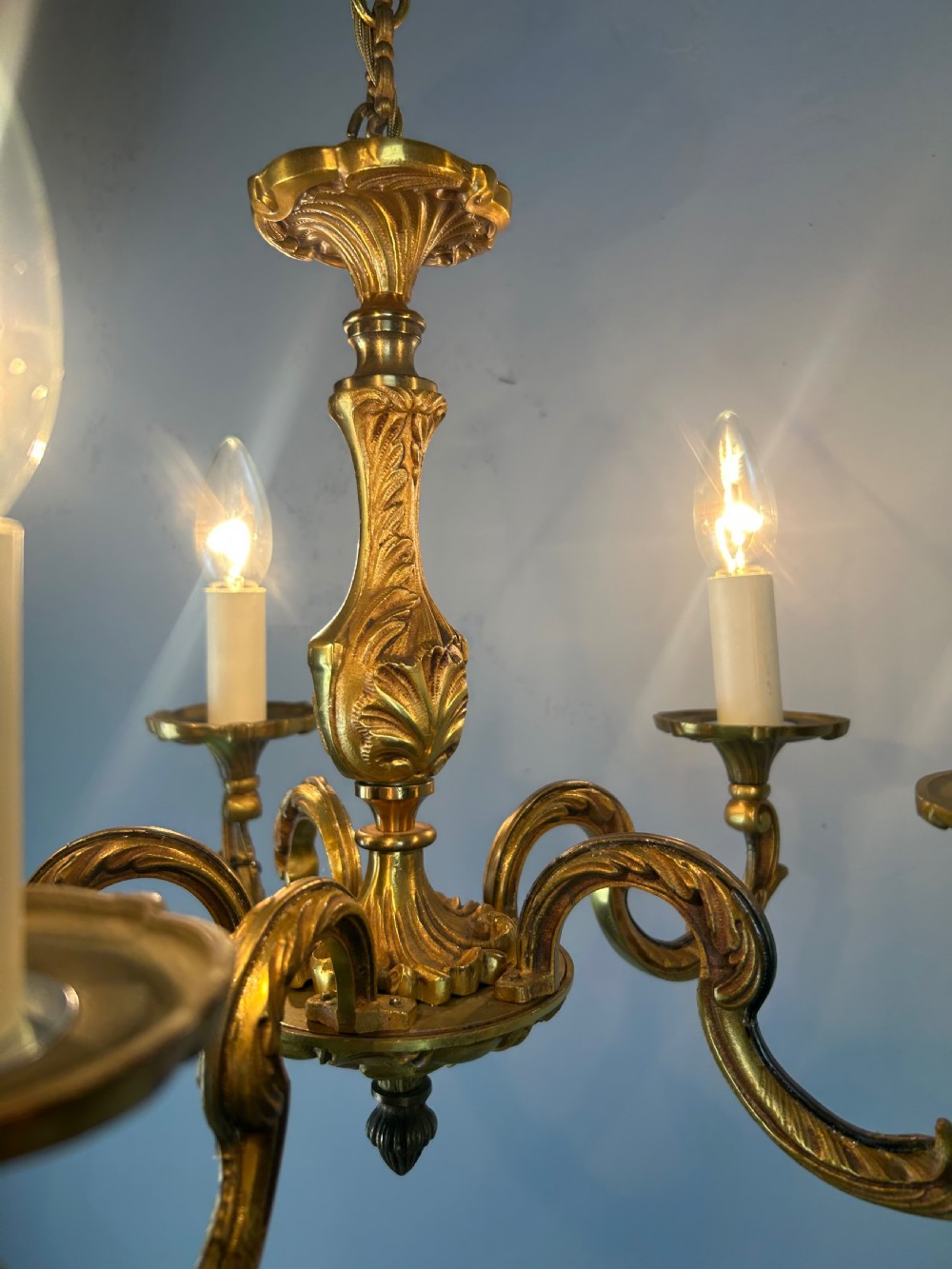 French Gilded Bronze 5 Light Antique Chandelier View III