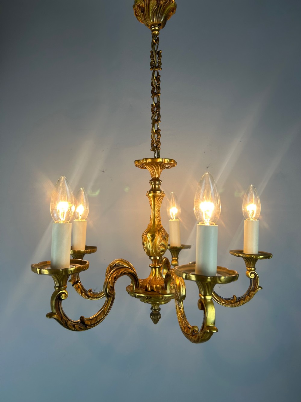 French Gilded Bronze 5 Light Antique Chandelier View IV