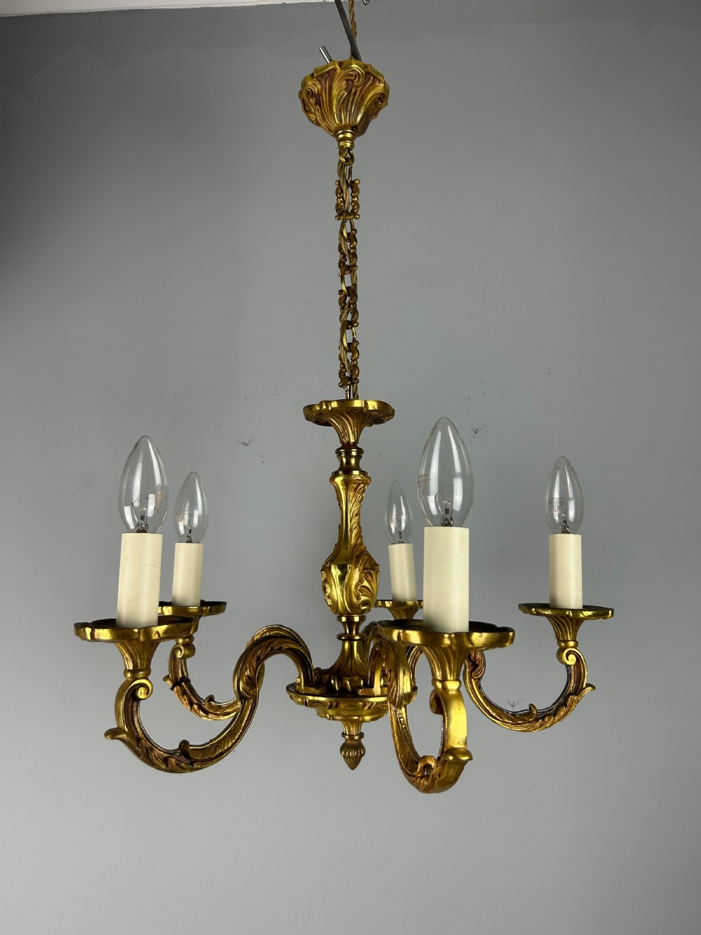 French Gilded Bronze 5 Light Antique Chandelier View V