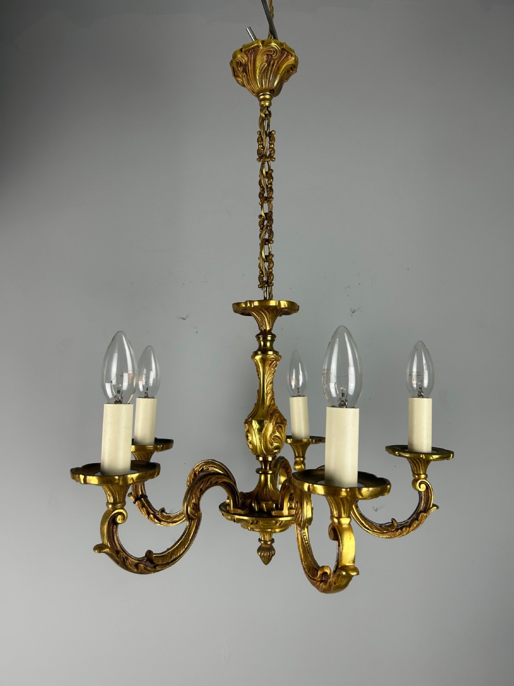 French Gilded Bronze 5 Light Antique Chandelier View VI