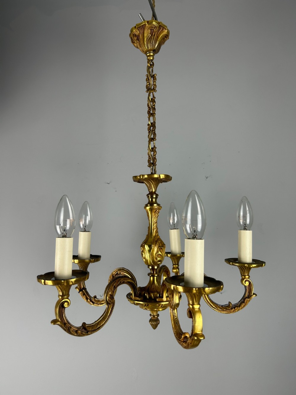 French Gilded Bronze 5 Light Antique Chandelier View VII