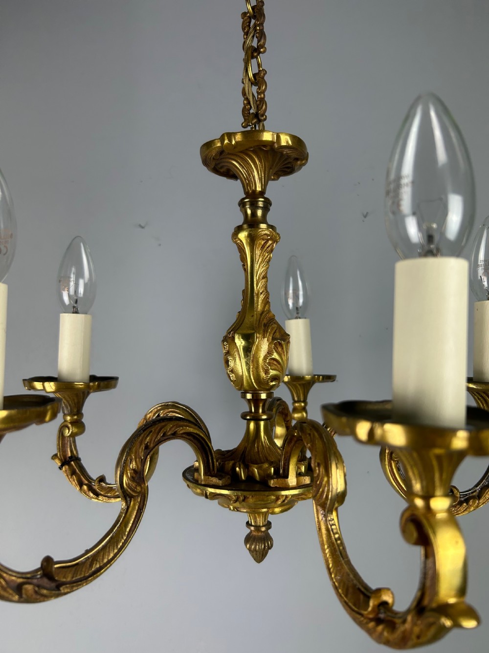 French Gilded Bronze 5 Light Antique Chandelier View XI