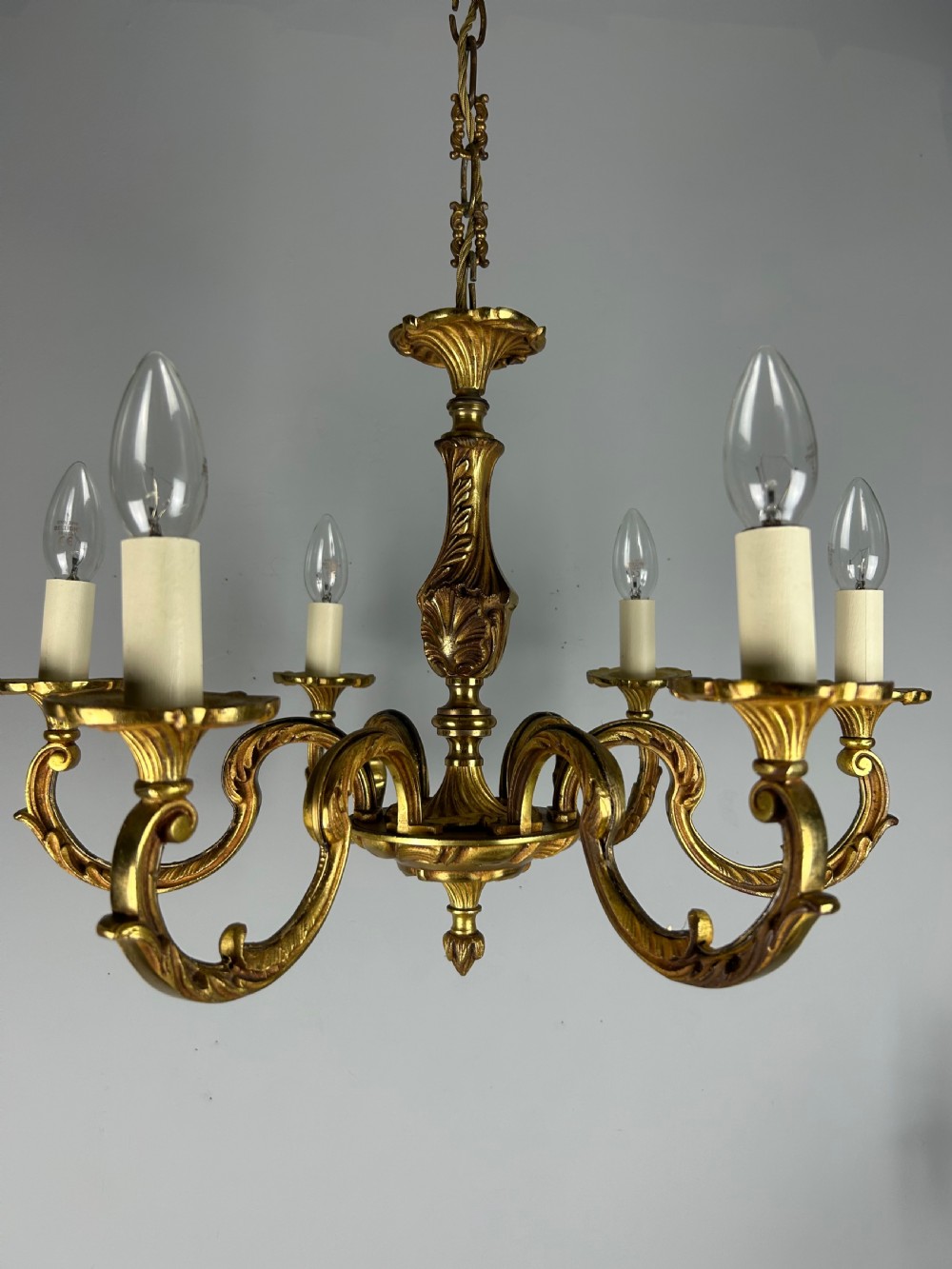 French Gilded Bronze 6 Light Antique Chandelier