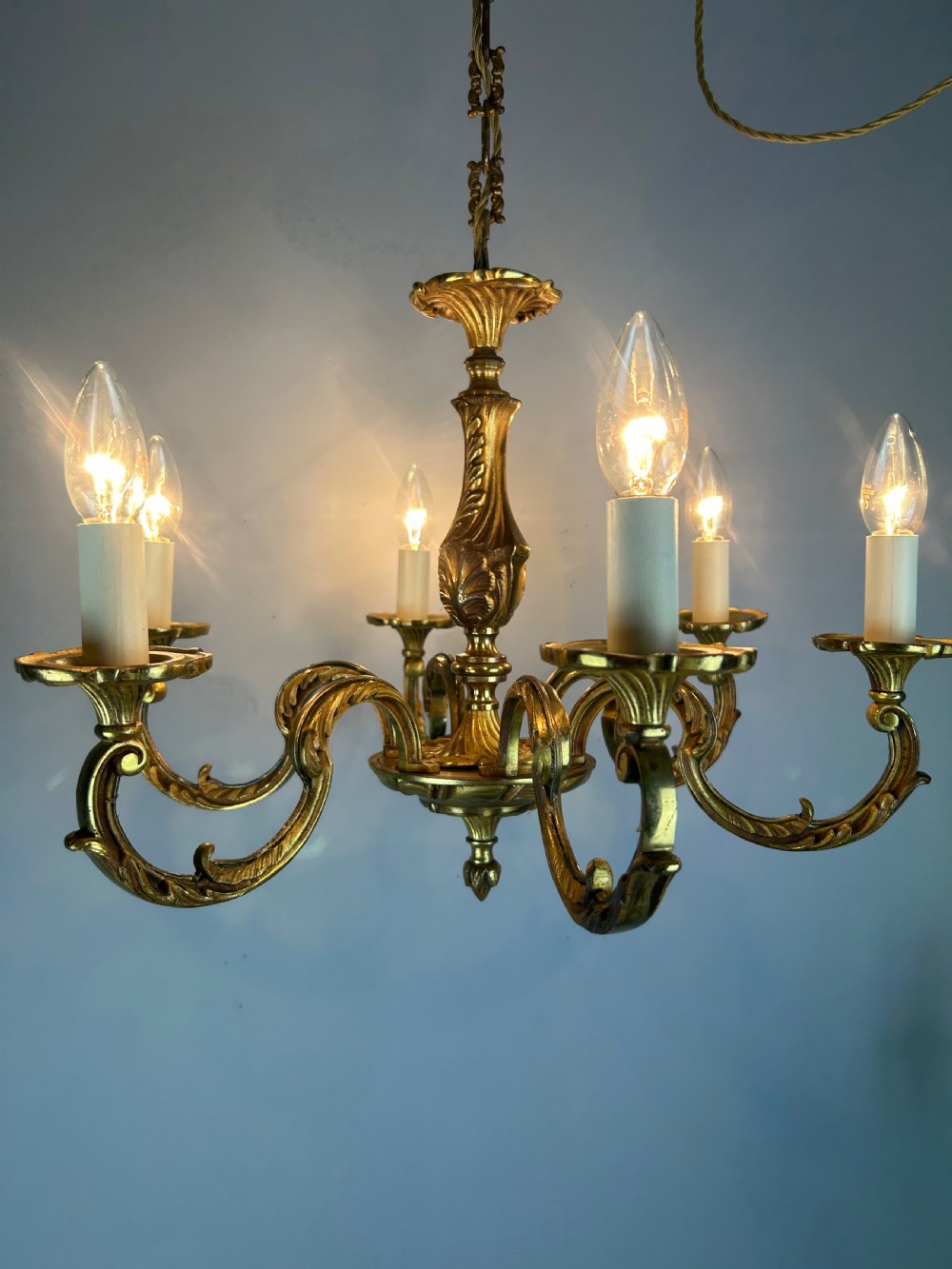 French Gilded Bronze 6 Light Antique Chandelier View II