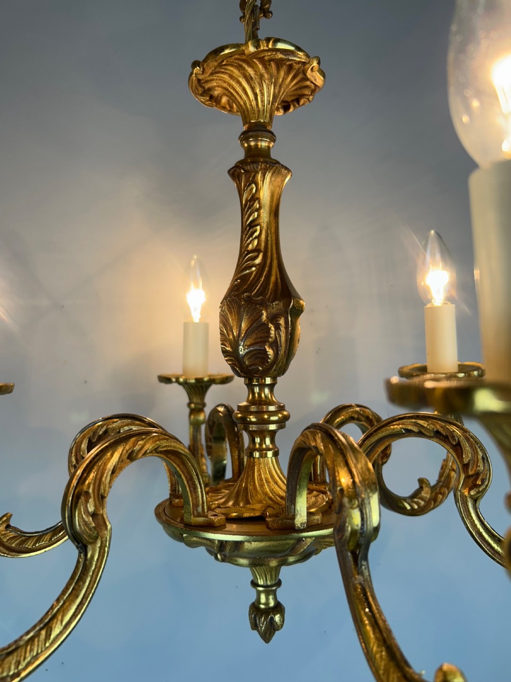 French Gilded Bronze 6 Light Antique Chandelier View III