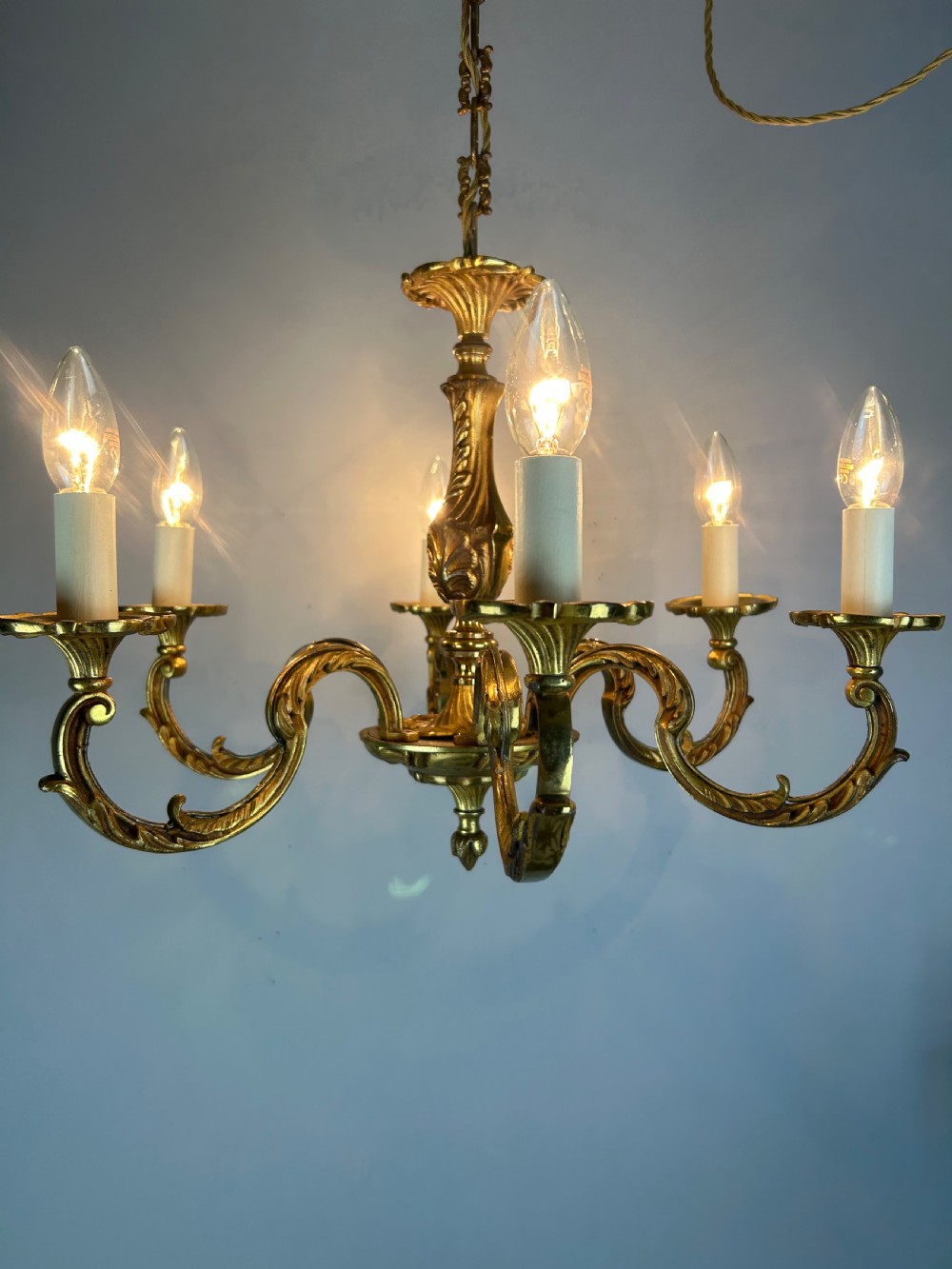 French Gilded Bronze 6 Light Antique Chandelier View V