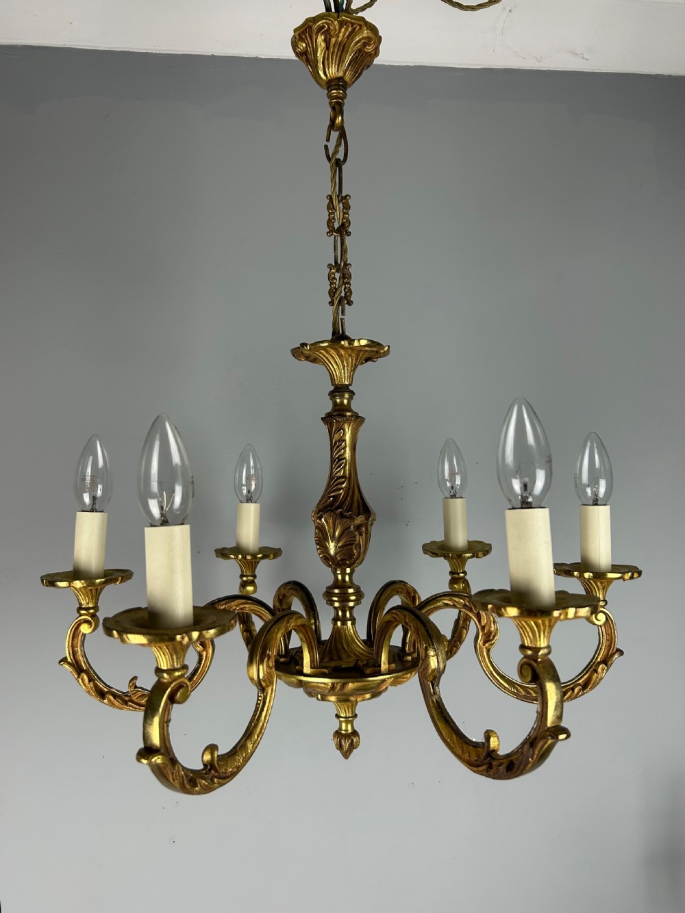 French Gilded Bronze 6 Light Antique Chandelier View VI