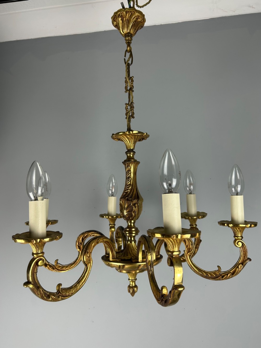 French Gilded Bronze 6 Light Antique Chandelier View VII
