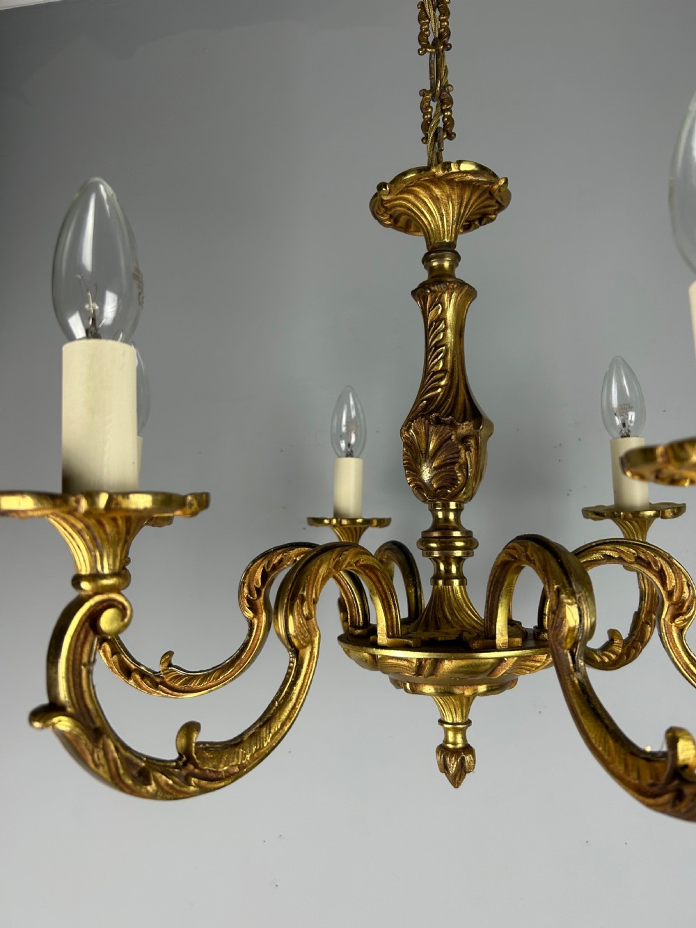 French Gilded Bronze 6 Light Antique Chandelier View X