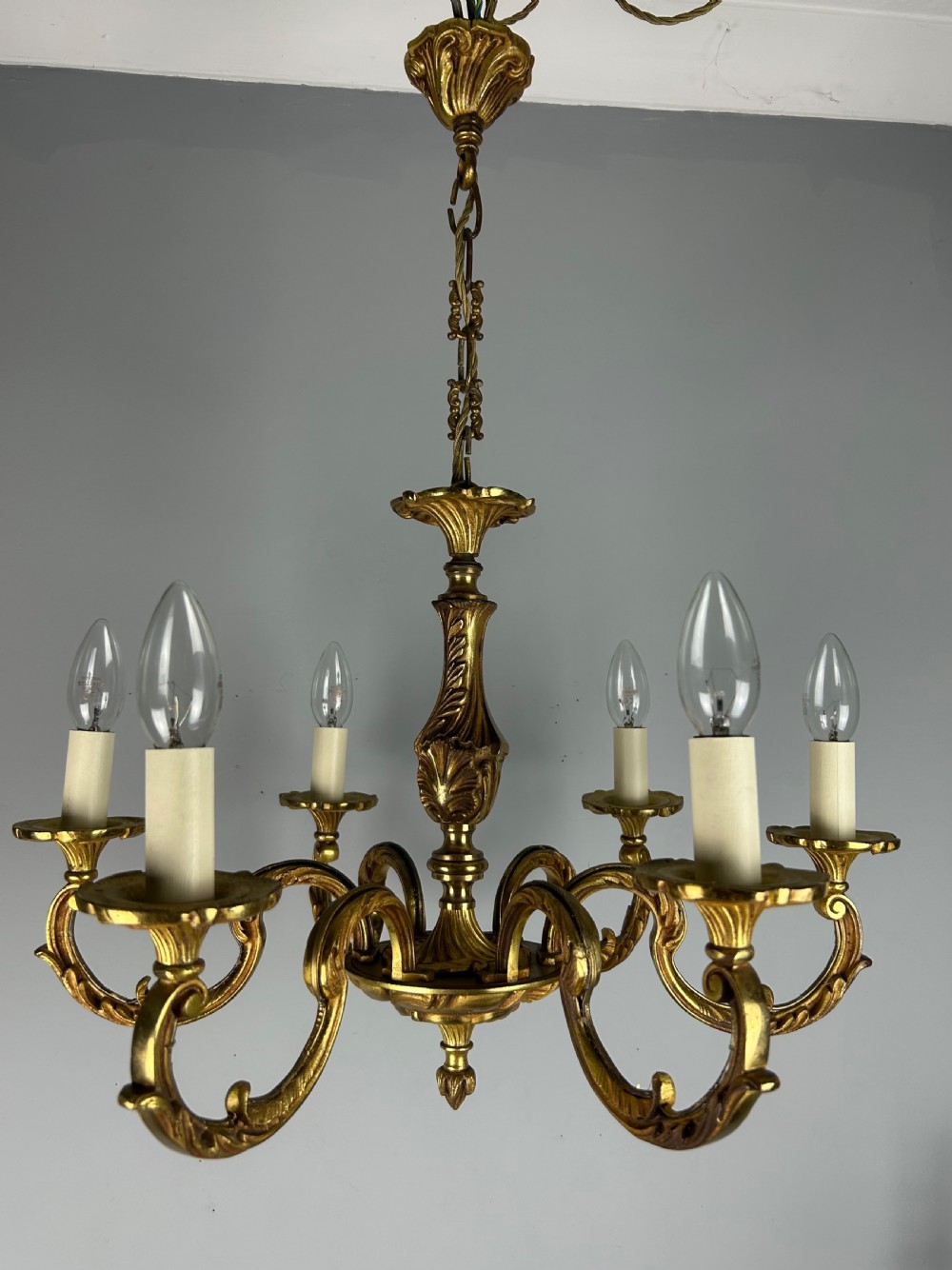 French Gilded Bronze 6 Light Antique Chandelier View XIII