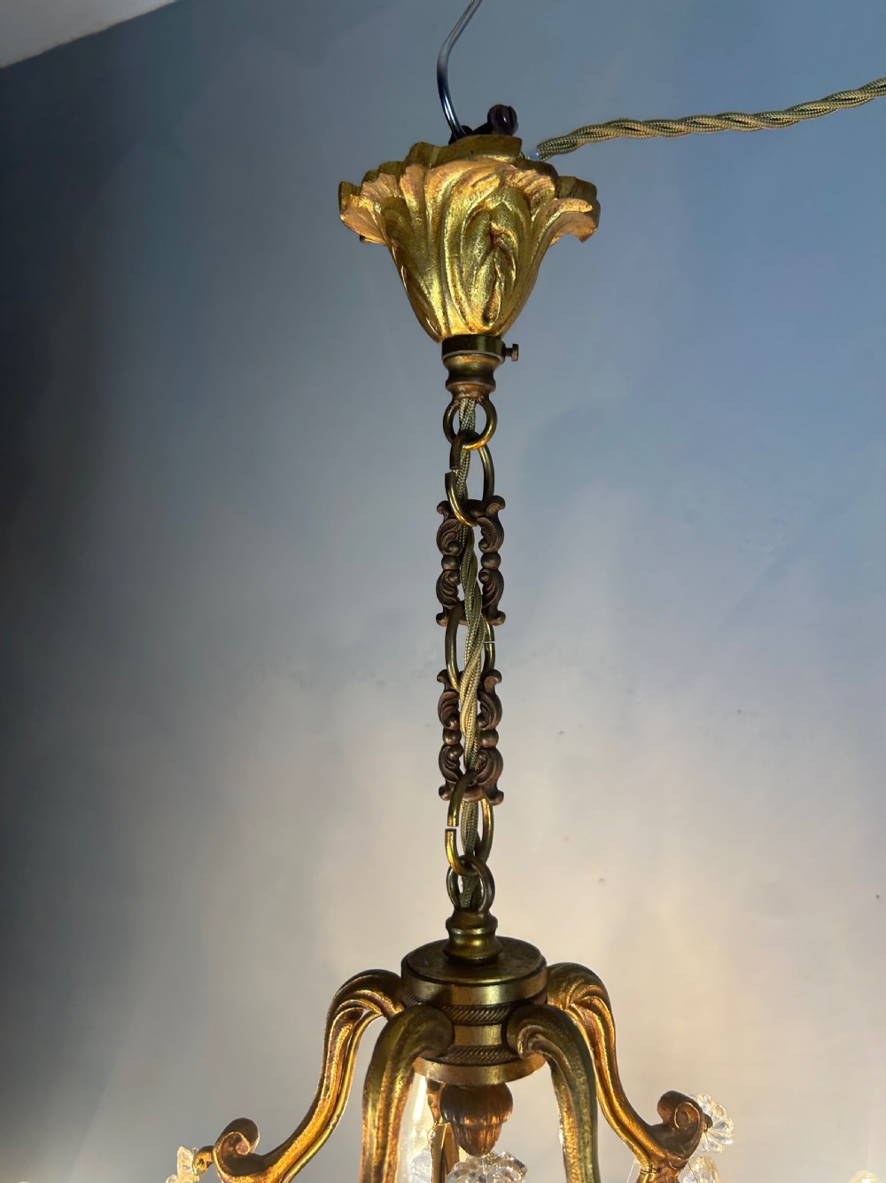 French Gilded & Crystal 5 Light Chandelier View II