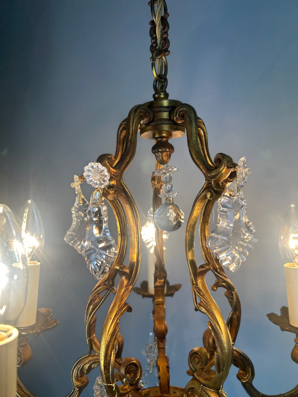 French Gilded & Crystal 5 Light Chandelier View III