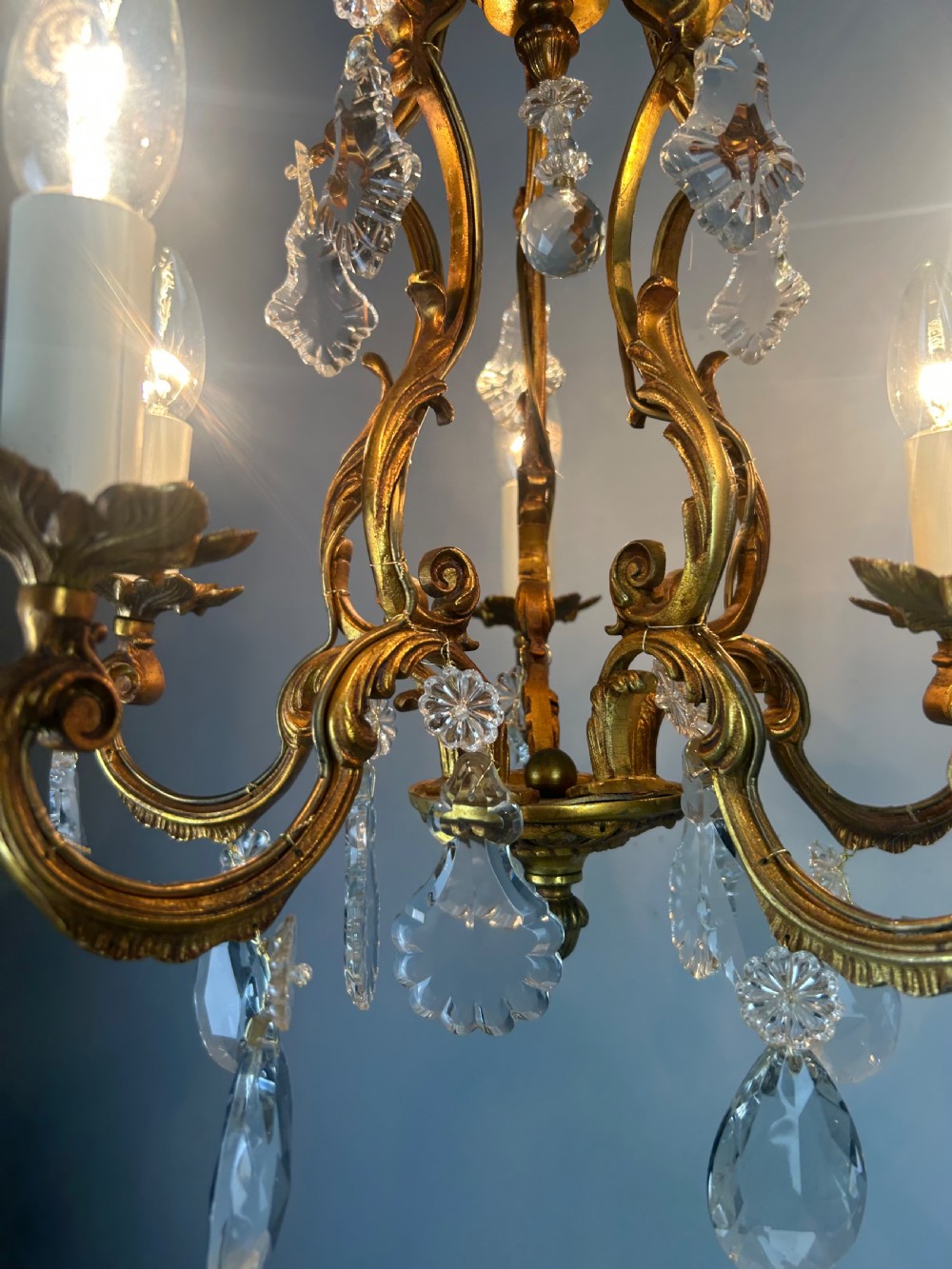French Gilded & Crystal 5 Light Chandelier View IV