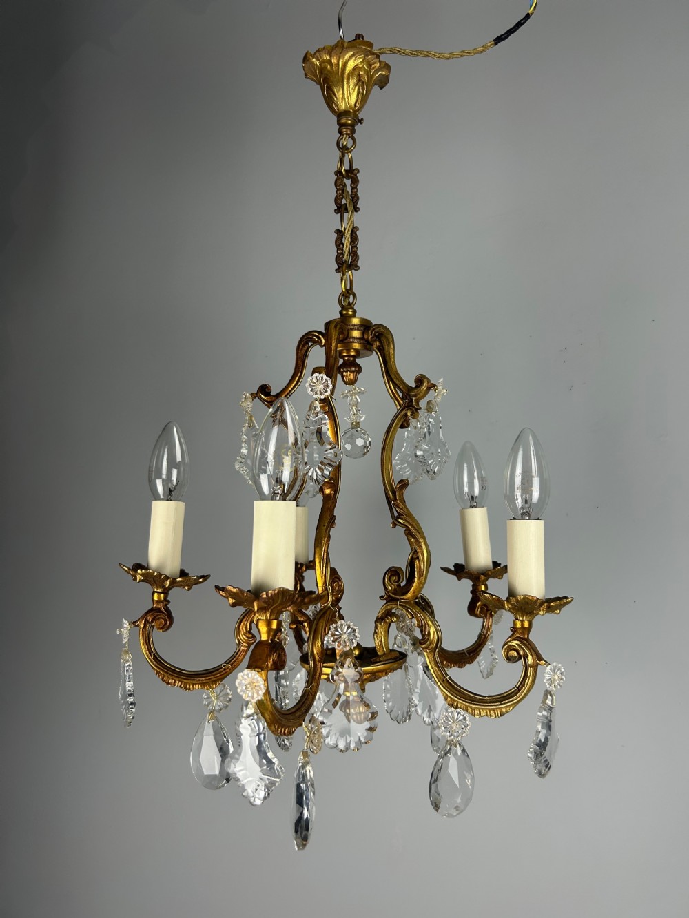 French Gilded & Crystal 5 Light Chandelier View VIII