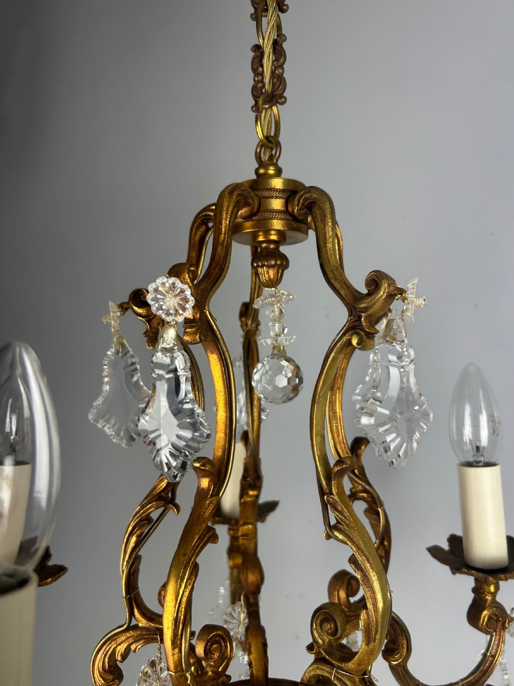 French Gilded & Crystal 5 Light Chandelier View XI