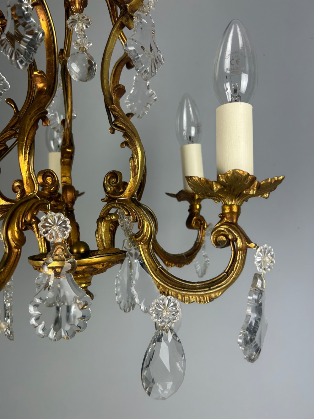 French Gilded & Crystal 5 Light Chandelier View XII