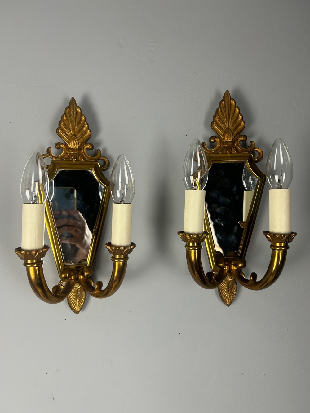Pair of Gerfaux Paris Mirror Gilded Bronze Wall Lights 