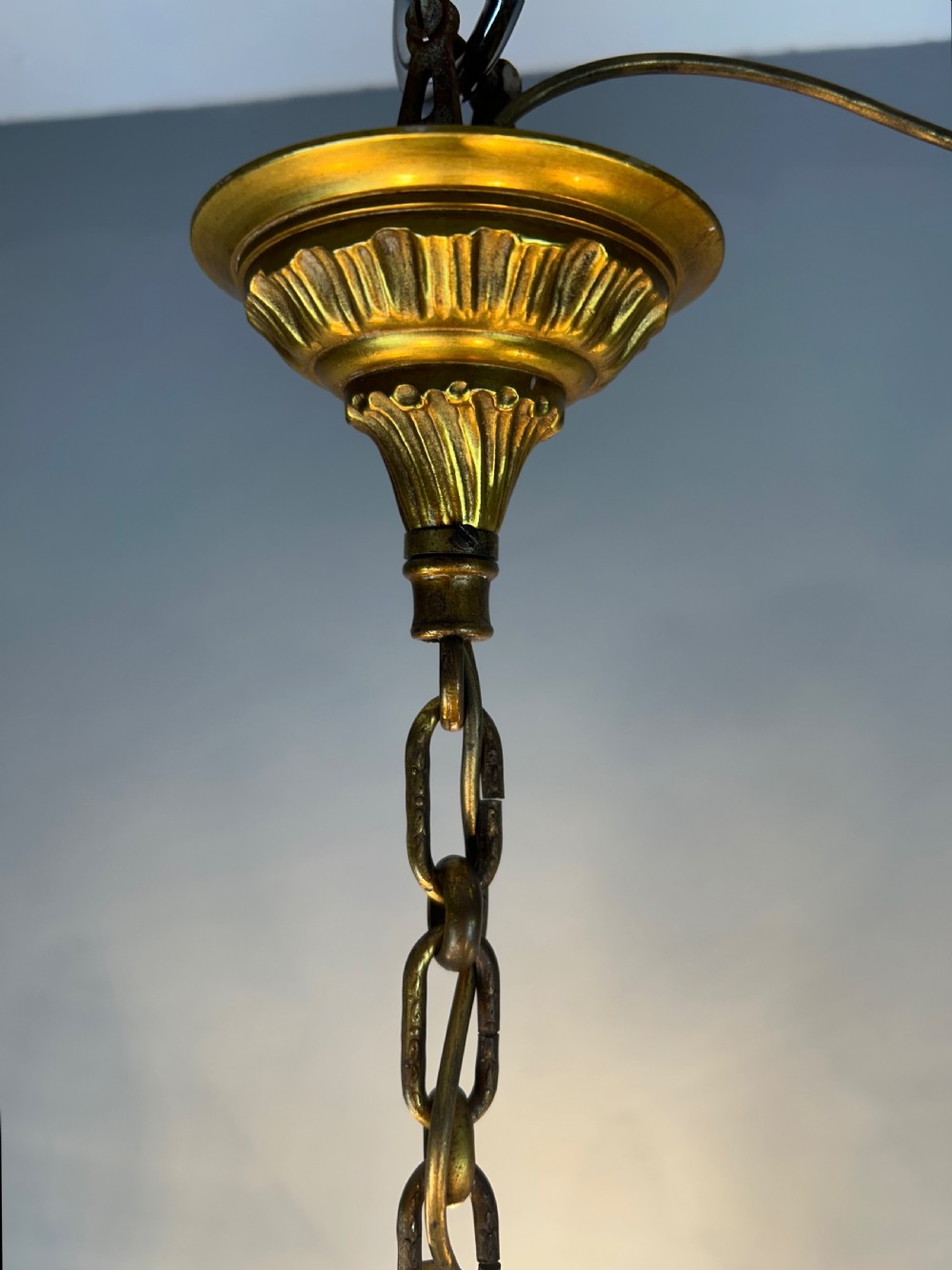 French Brass & Crystal 5 Light Chandelier View II