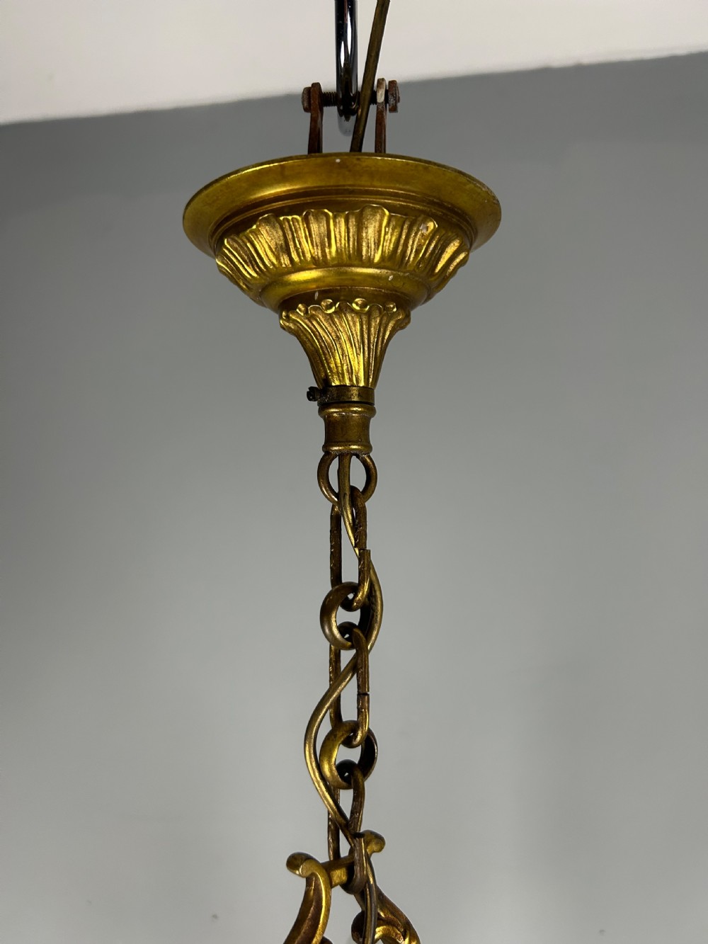French Brass & Crystal 5 Light Chandelier View X