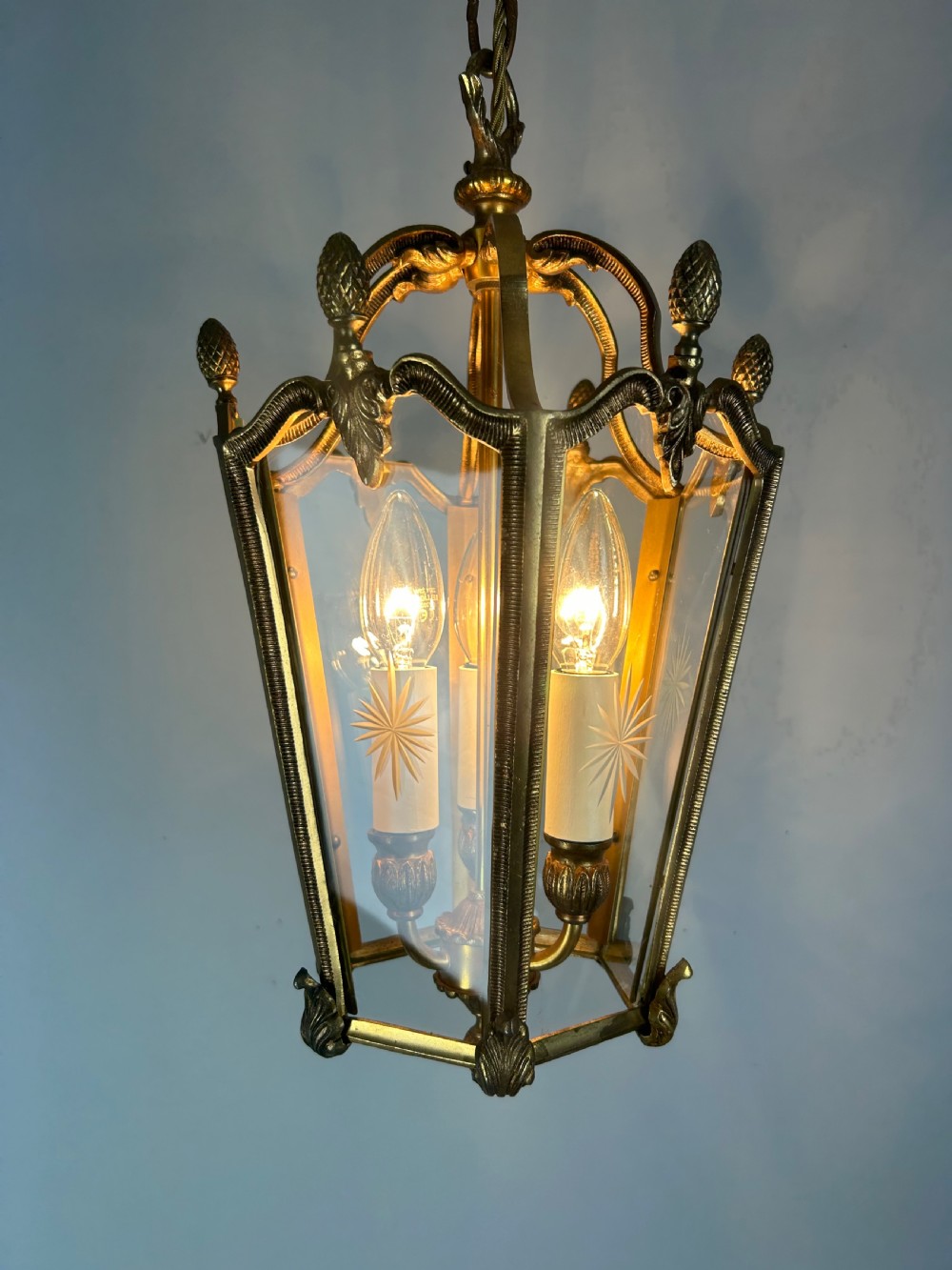 French Hexagonal Gilt Brass Antique Lantern  View II