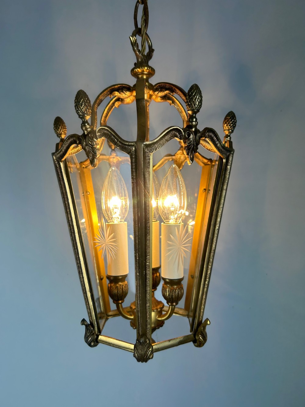 French Hexagonal Gilt Brass Antique Lantern  View III