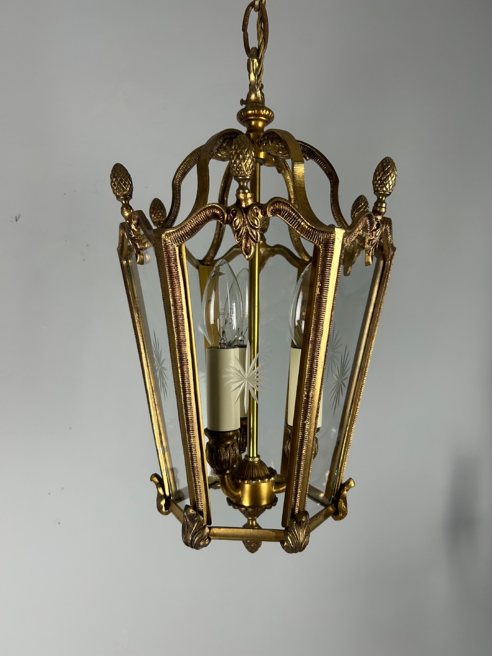 French Hexagonal Gilt Brass Antique Lantern  View IV