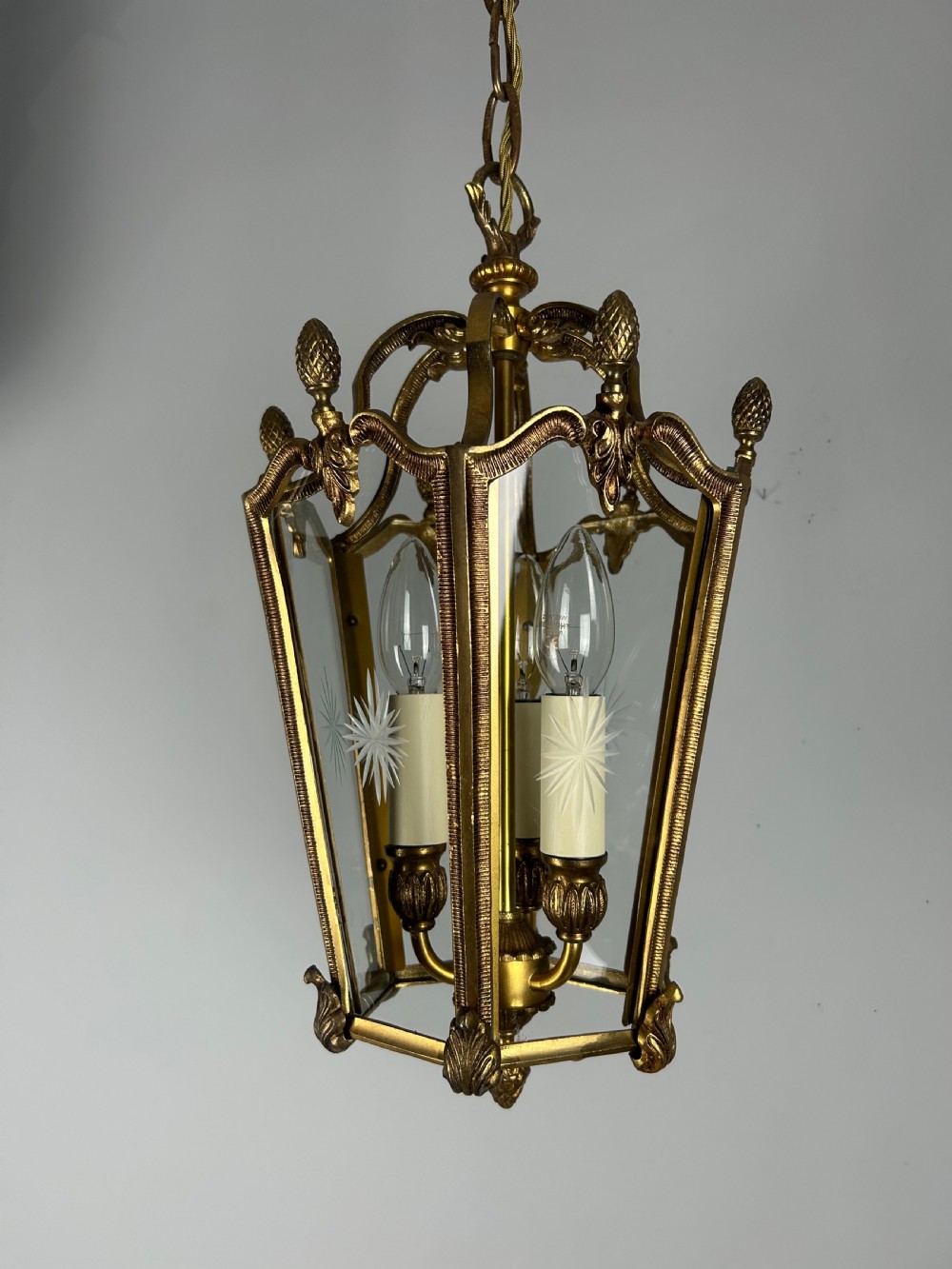 French Hexagonal Gilt Brass Antique Lantern  View VIII