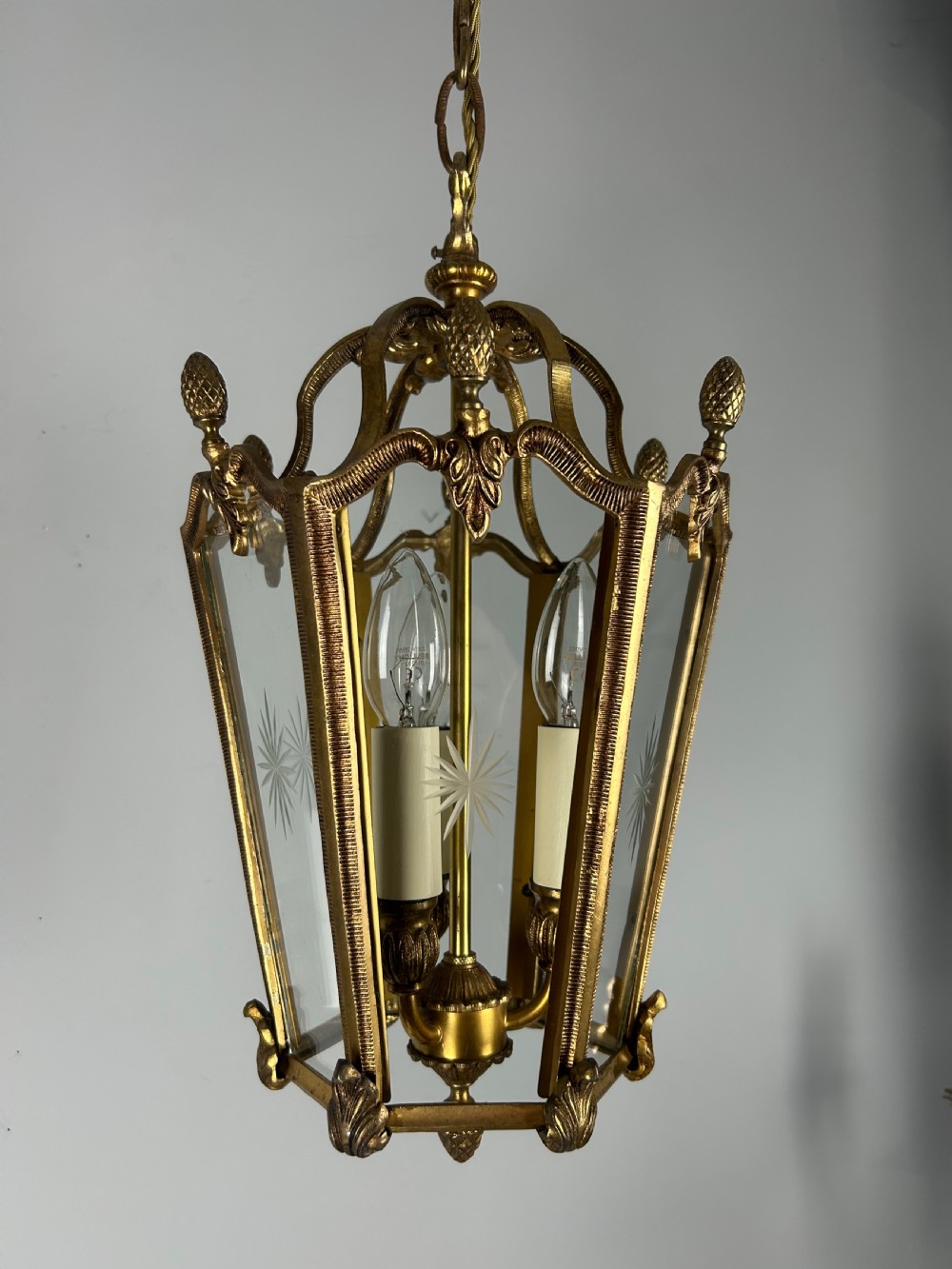 French Hexagonal Gilt Brass Antique Lantern  View IX