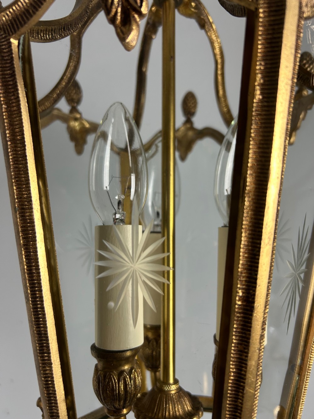 French Hexagonal Gilt Brass Antique Lantern  View X