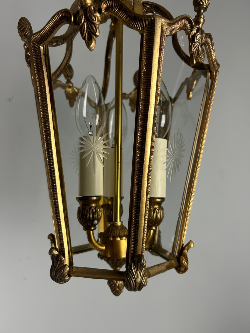 French Hexagonal Gilt Brass Antique Lantern  View XI