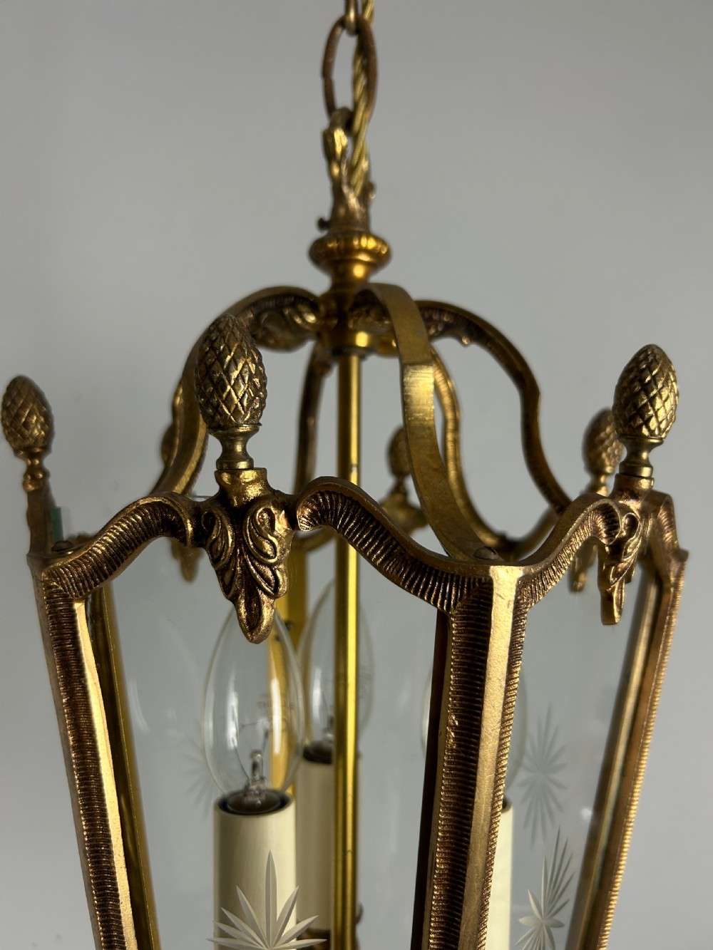 French Hexagonal Gilt Brass Antique Lantern  View XII