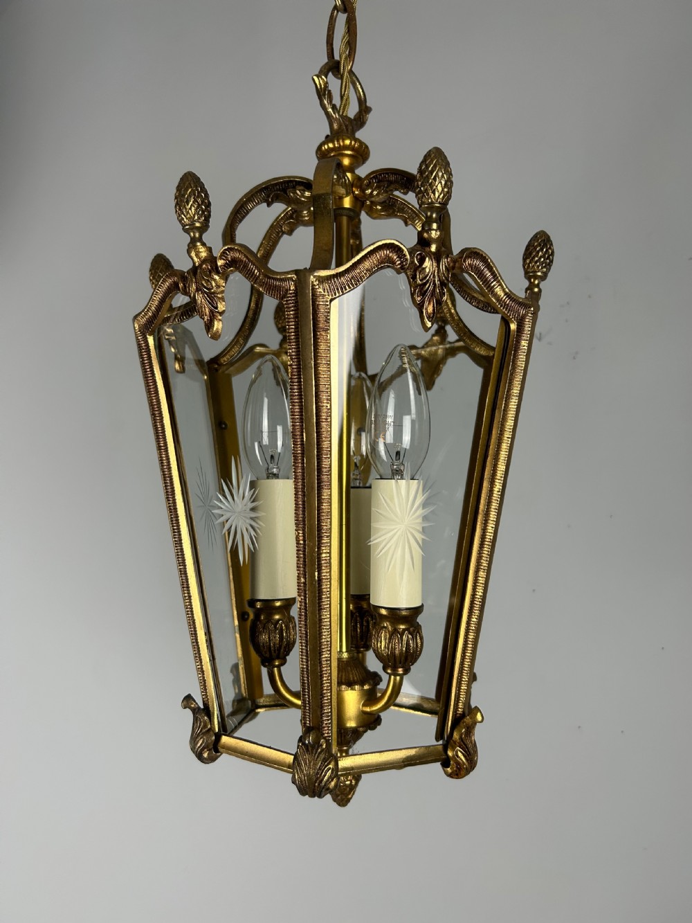 French Hexagonal Gilt Brass Antique Lantern  View XIII
