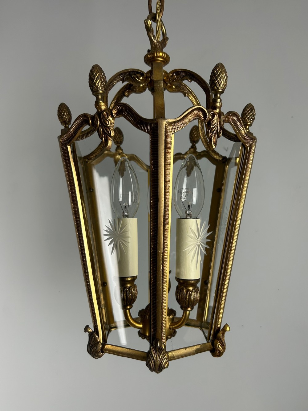 French Hexagonal Gilt Brass Antique Lantern  View XV