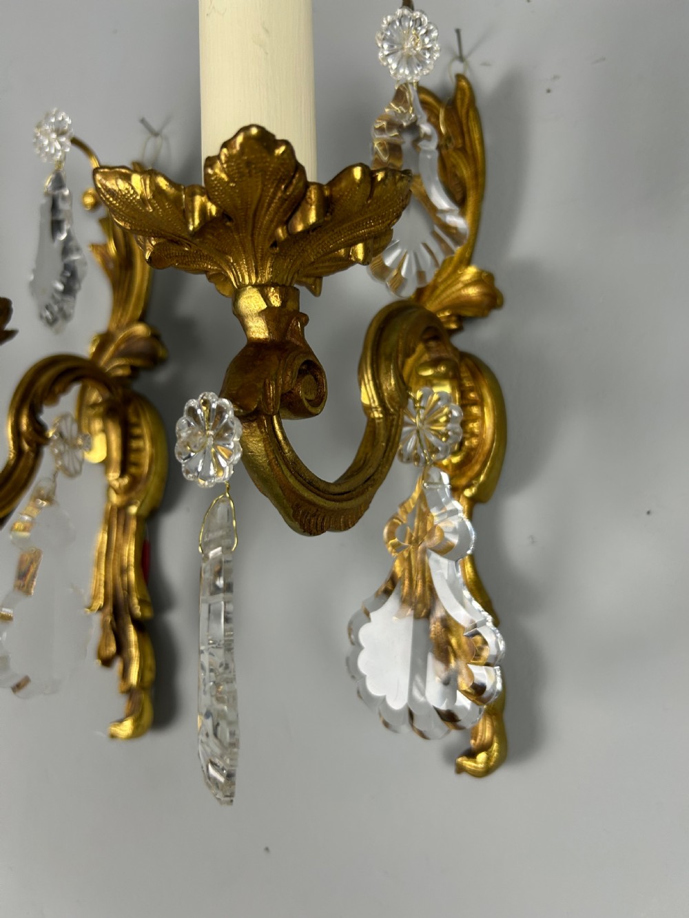 Pair Of French Gilt Brass & Crystal Single Arm Wall Lights View VI