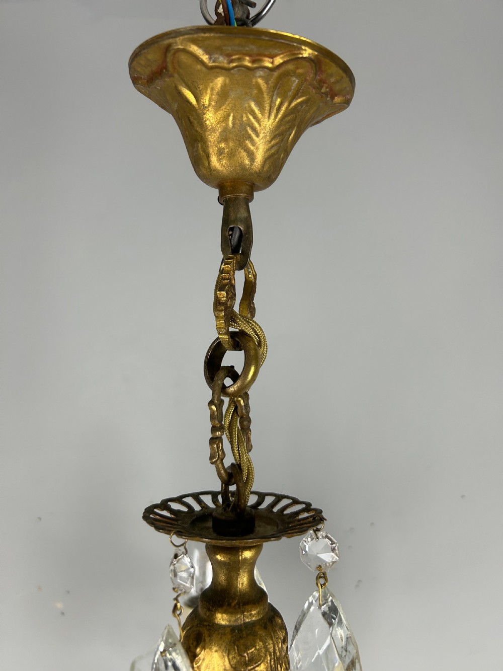 French Brass & Crystal 5 Light Chandelier View V
