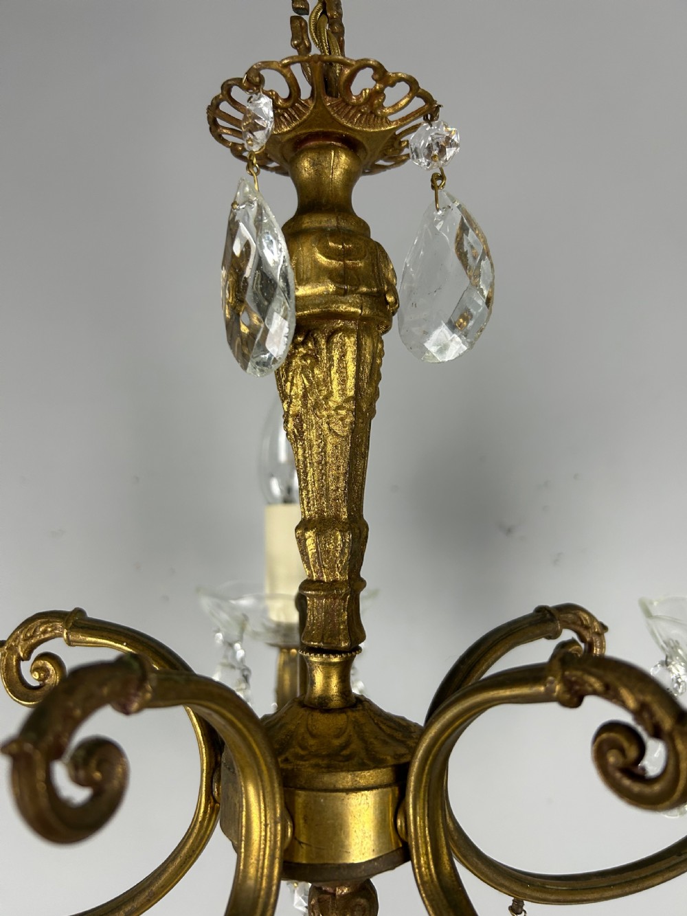 French Brass & Crystal 5 Light Chandelier View VI