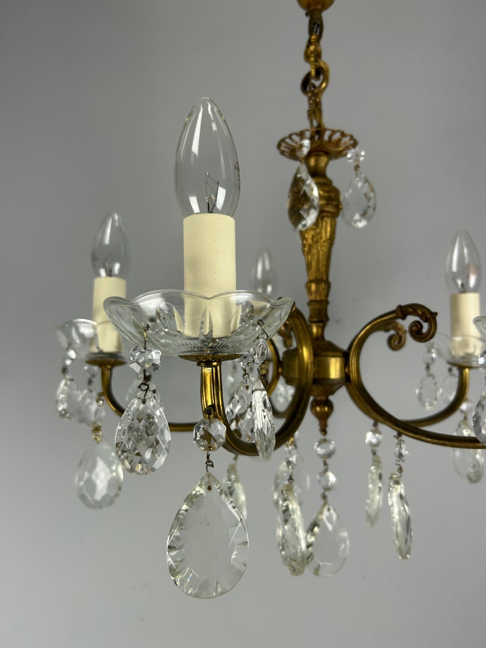 French Brass & Crystal 5 Light Chandelier View VII
