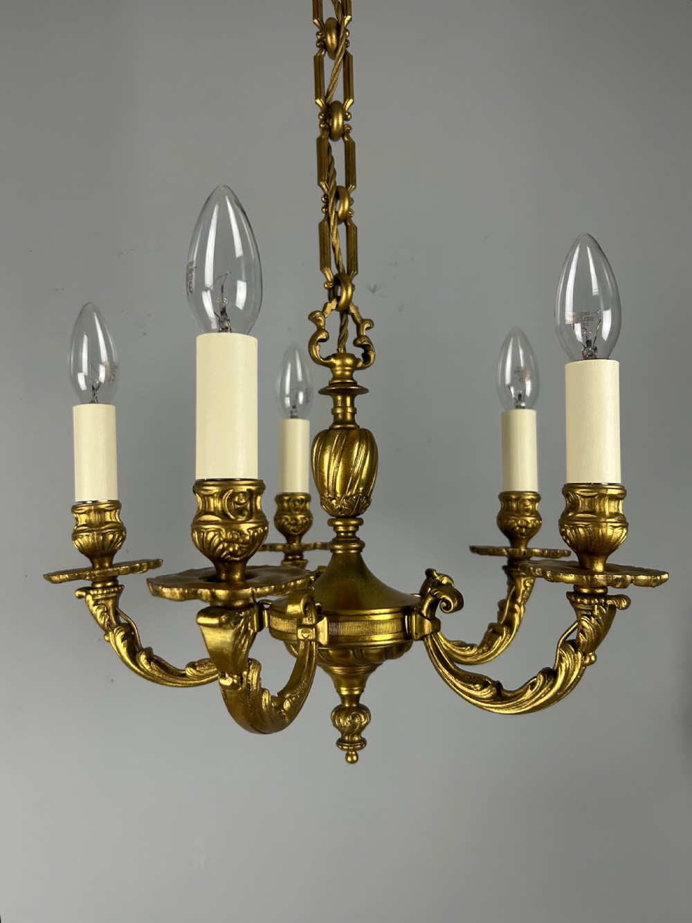 French Gilded Bronze 5 Light Antique Chandelier