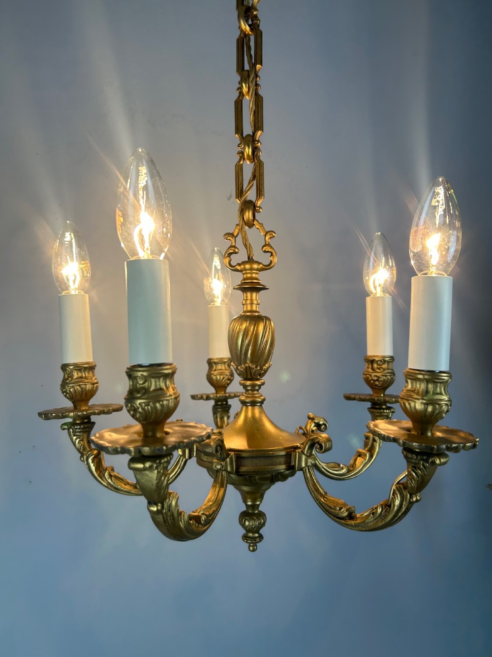 French Gilded Bronze 5 Light Antique Chandelier View III