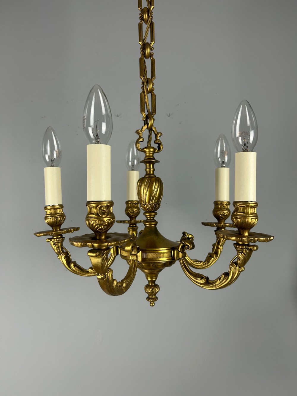 French Gilded Bronze 5 Light Antique Chandelier View V