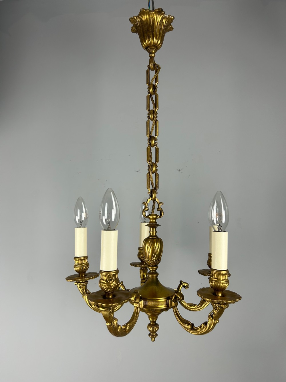 French Gilded Bronze 5 Light Antique Chandelier View VI