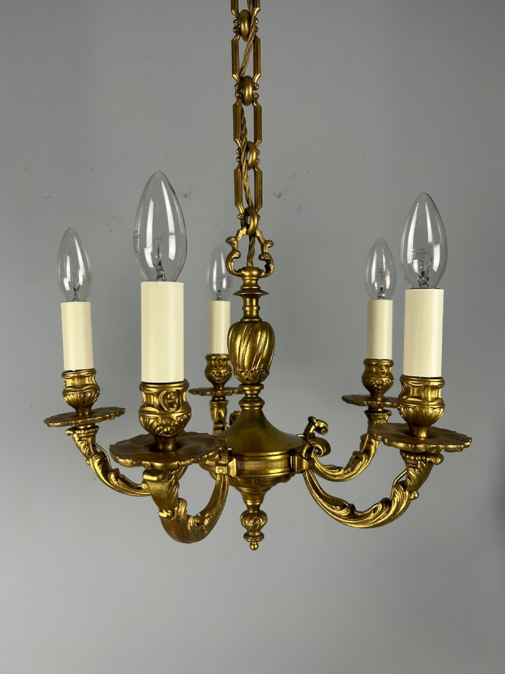 French Gilded Bronze 5 Light Antique Chandelier View X