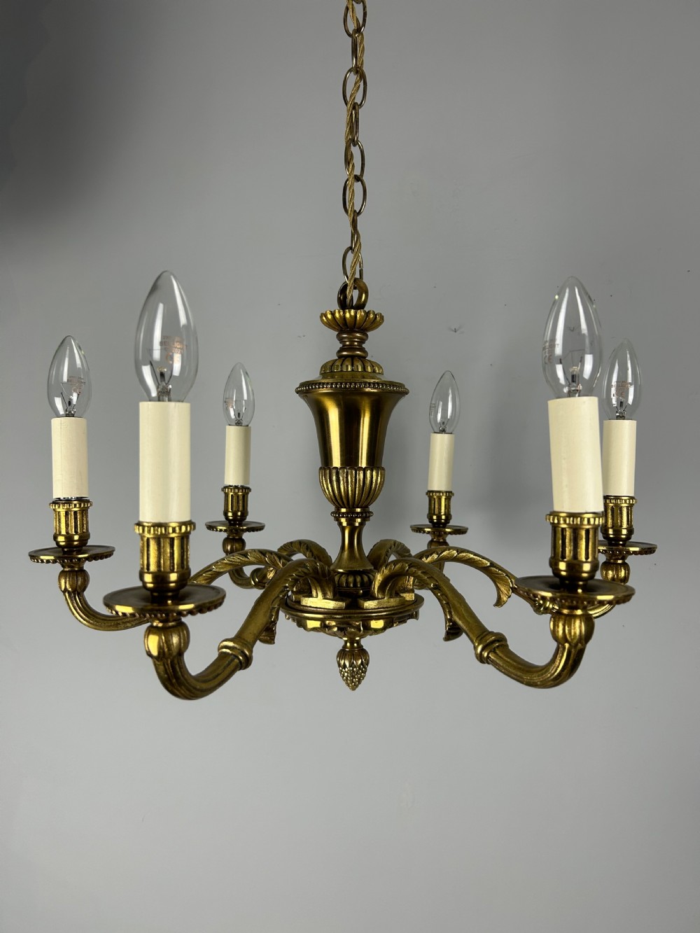 French Gilded Brass 6 Light Antique Chandelier
