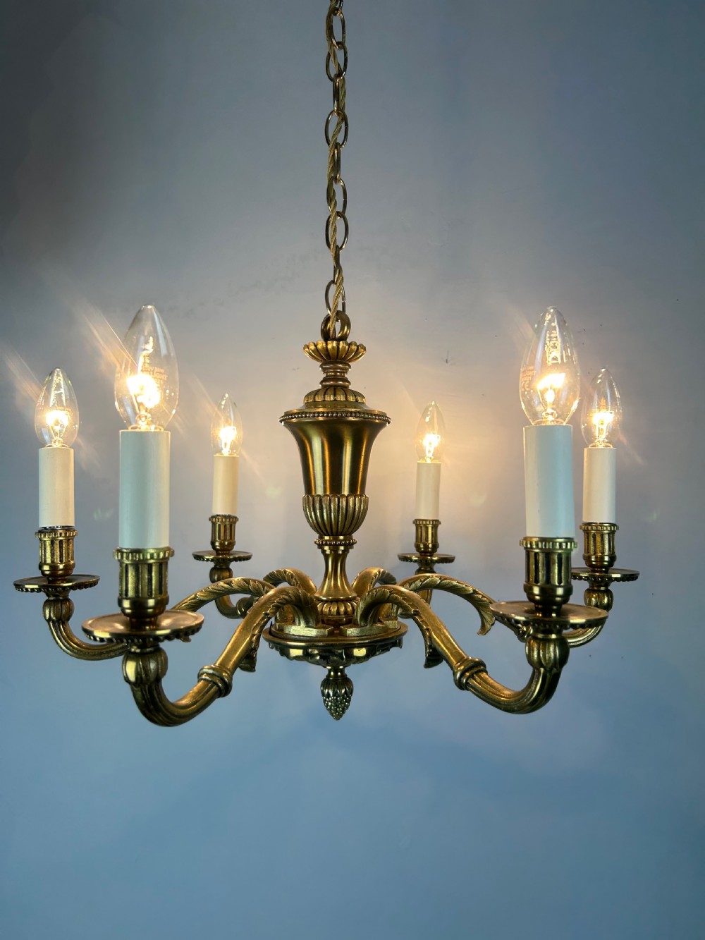French Gilded Brass 6 Light Antique Chandelier View II