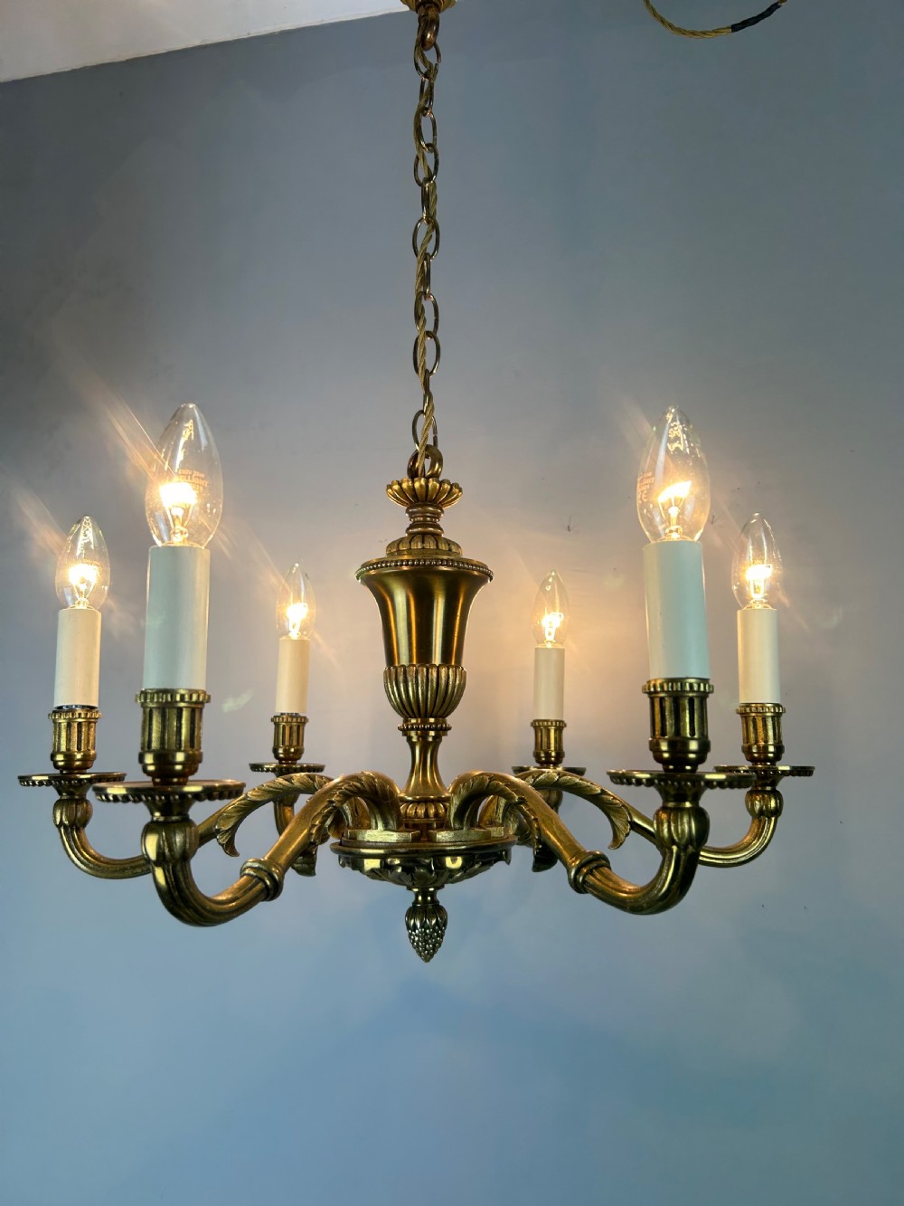 French Gilded Brass 6 Light Antique Chandelier View III