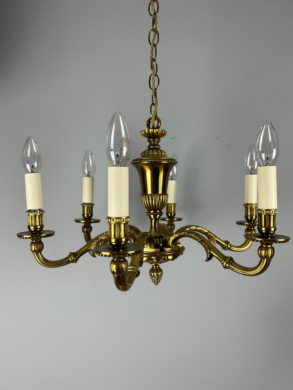 French Gilded Brass 6 Light Antique Chandelier View VII