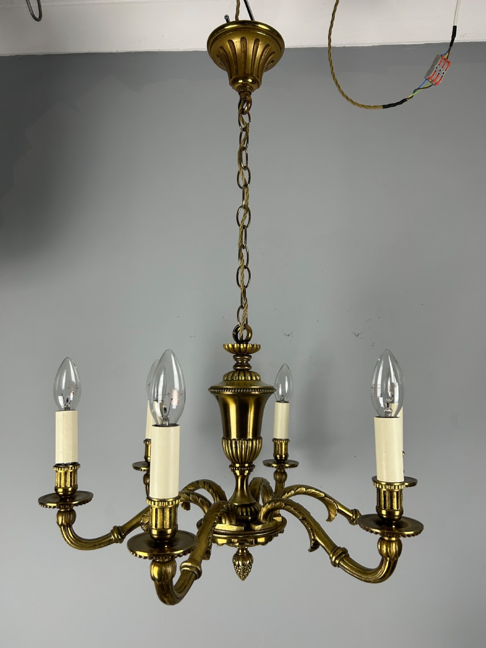 French Gilded Brass 6 Light Antique Chandelier View VIII